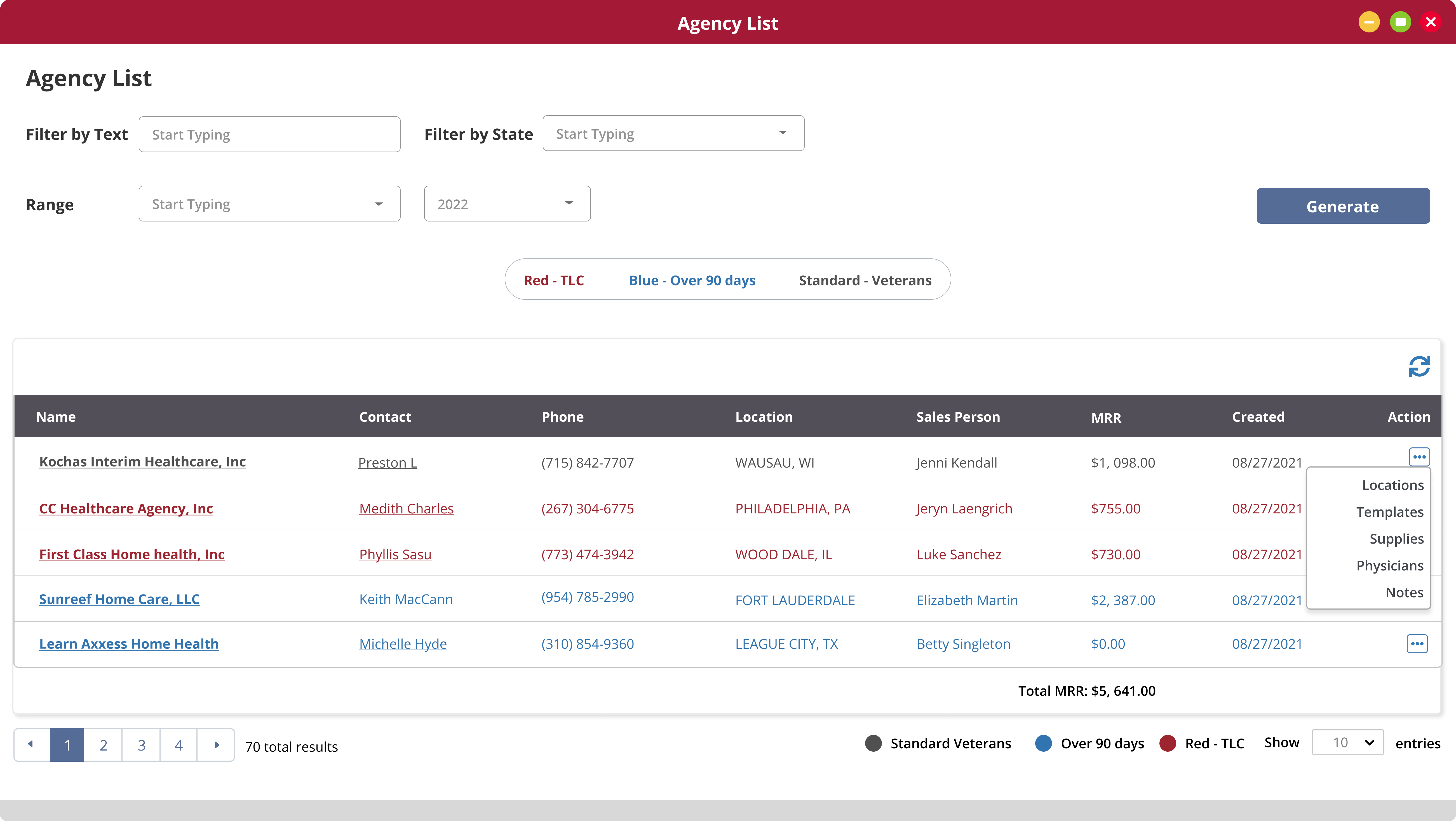 Redesigned Agency List with improved table, clear action buttons, and filtering